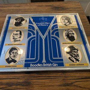 VINTAGE RARE BOODLES BRITISH Dry GIN Mirror Famous Men of History 20”x16”